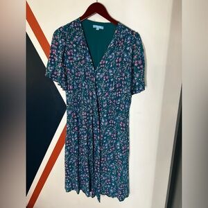 Draper James Teal Midi Dress with Pink Floral Print Garden Party Tea